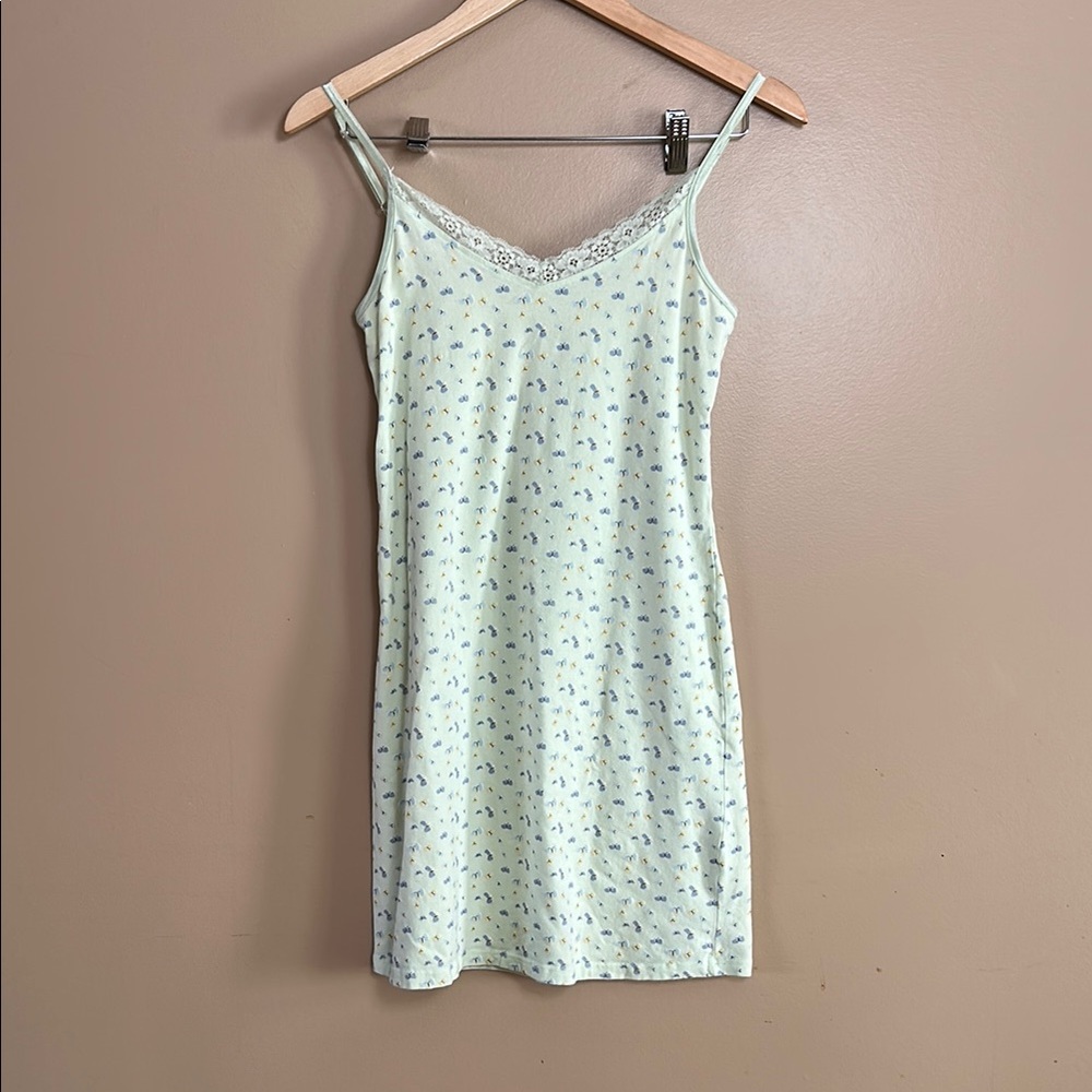 Butterfly Print Lace Trim Mint Nightgown